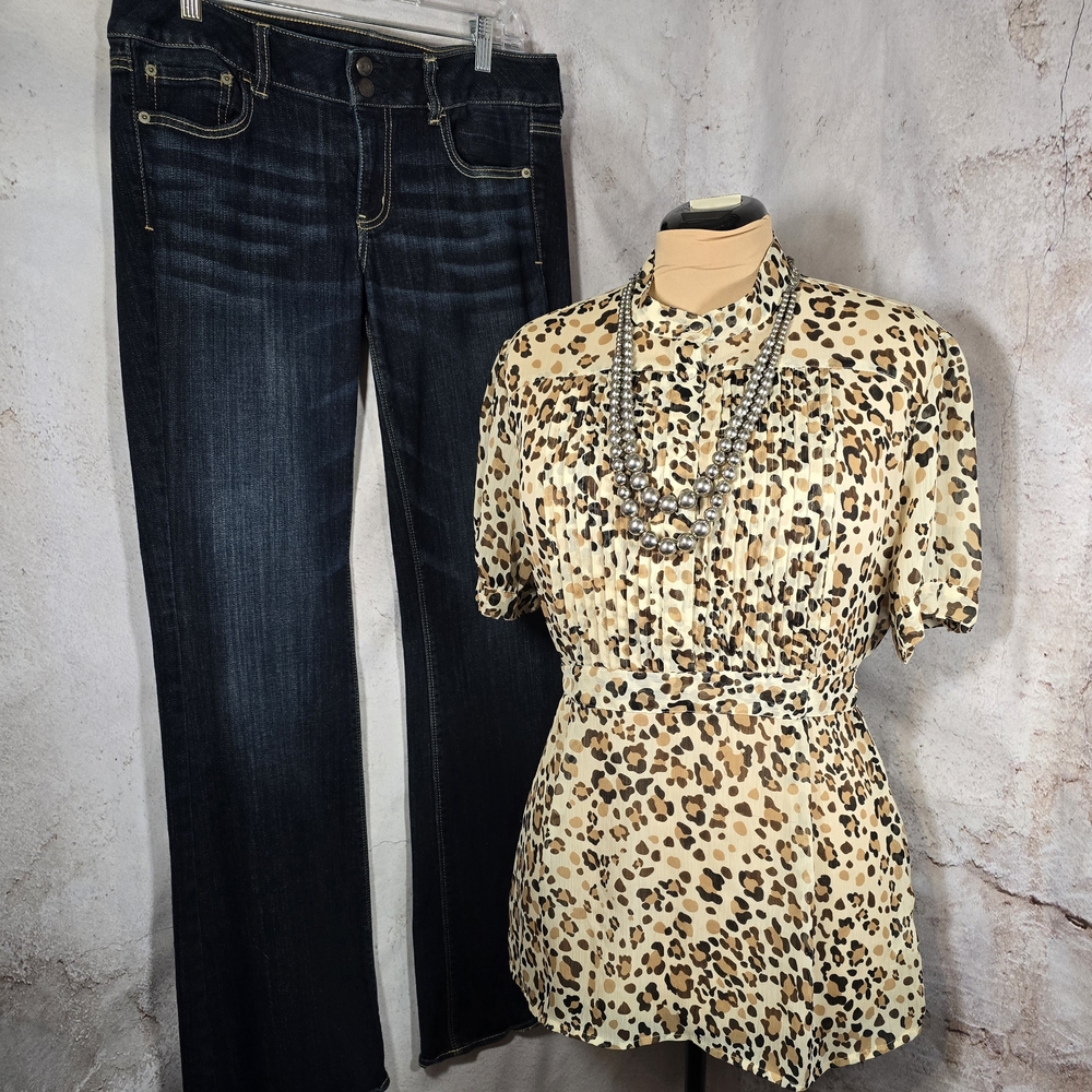 Apt. 9 Leopard Print Blouse, Tan and Black, Pintucks, 1X